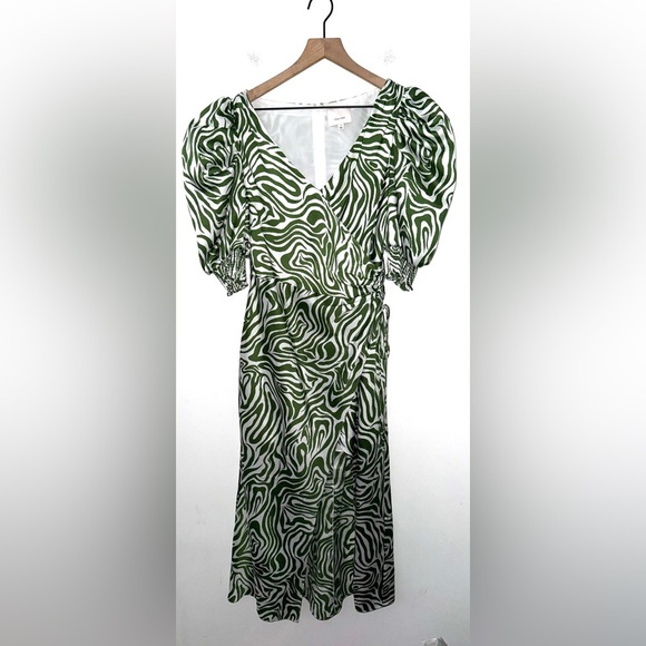 NWOT Cinq a Sept Kacy Green Zebra Print Silky Dress Size 4 - Picture 3 of 13